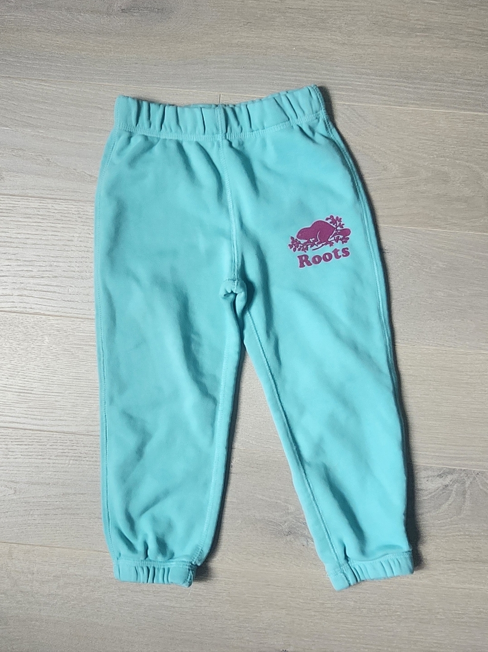 Roots Kids Turquoise Sweatpants Pink Logo Toddler Girl 3T